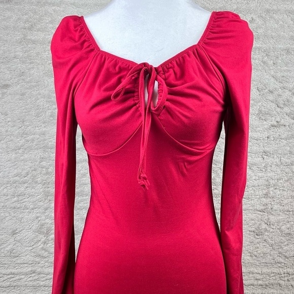 LIBERTY LOVE Milk Maid Y2K Dress Medium 90's Cherry Red Keyhole Bodice Stretchy - Picture 1 of 11